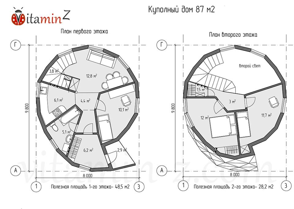 Планировка купольного ЭКО-дома «Vitamin-Z», вариант 2