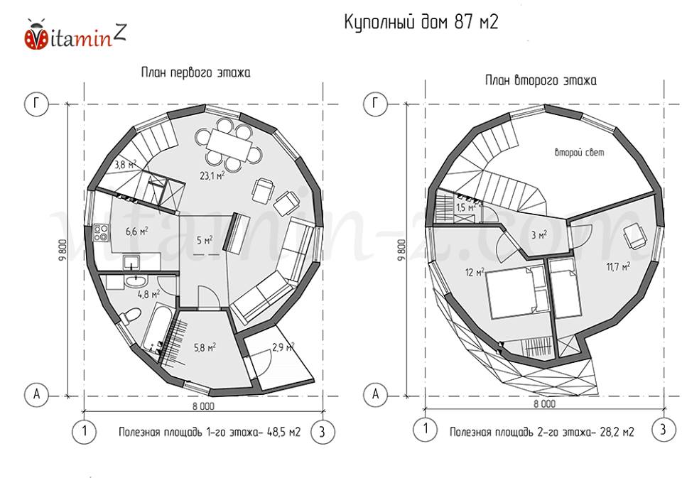 Планировка купольного ЭКО-дома «Vitamin-Z», вариант 2